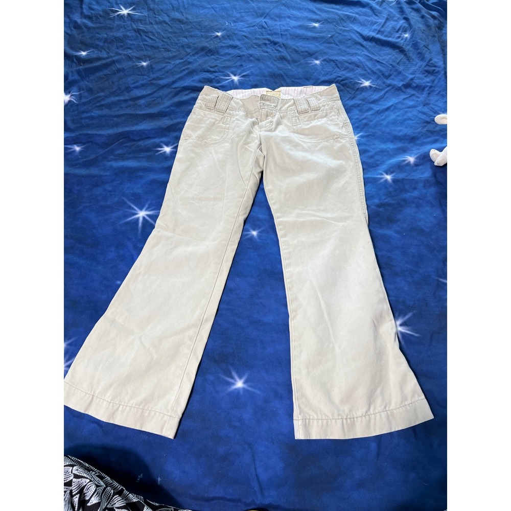 Abercrombie & Fitch Khaki Pants Tan Flare Leg Y2K Low Rise Cotton Women Size 0